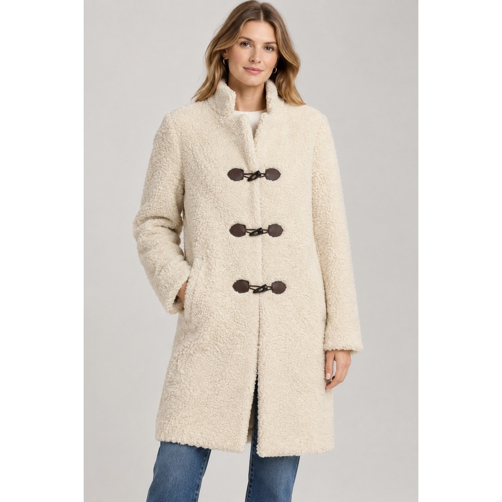 J.CREW Sherpa Toggle Coat Small Cream NEW Jacket Faux Fur Parka Preppy K2605